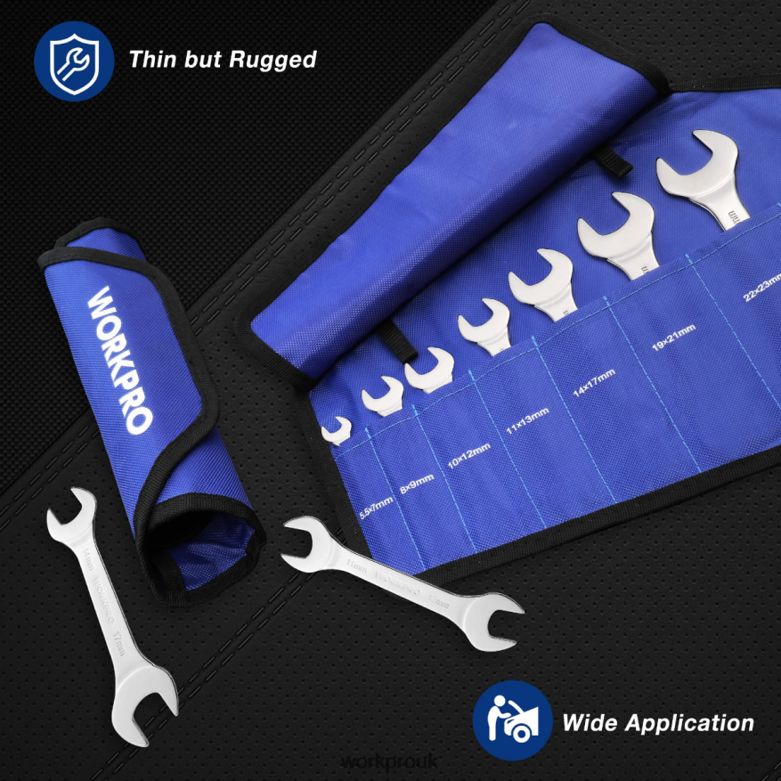 WORKPRO7 Pcs Metric Super-Thin Wrench Set with Roll-up Organizer Pouch X662Z96 Tool