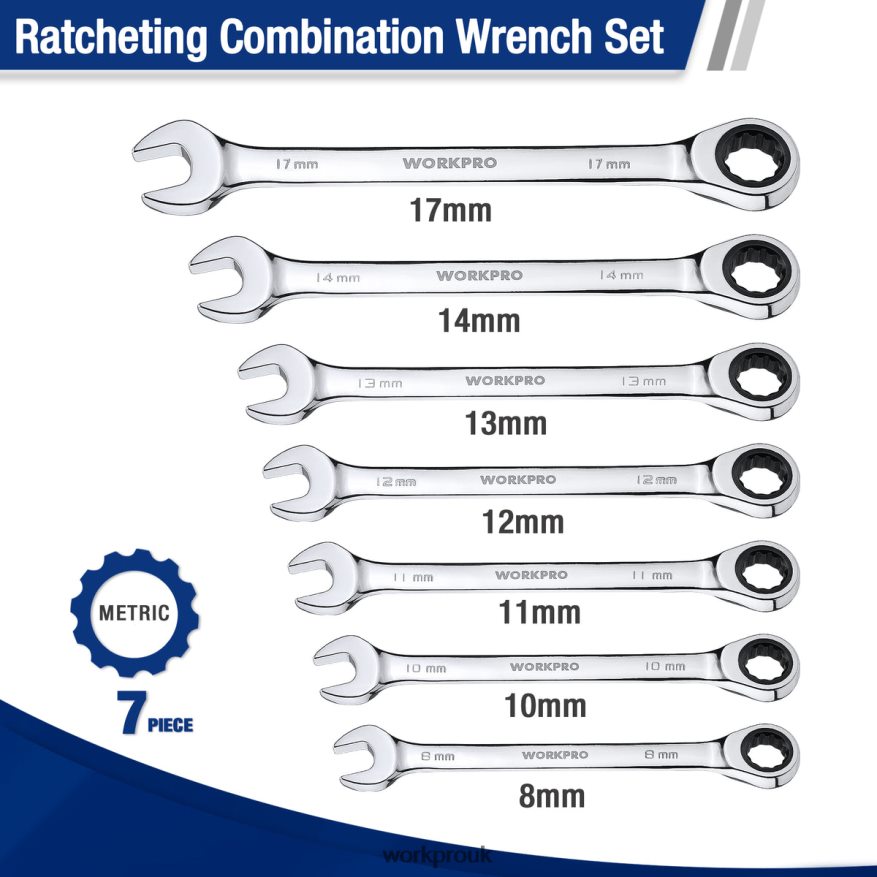 WORKPRO7-Piece Ratcheting Combination Wrench Set X662Z85 Tool