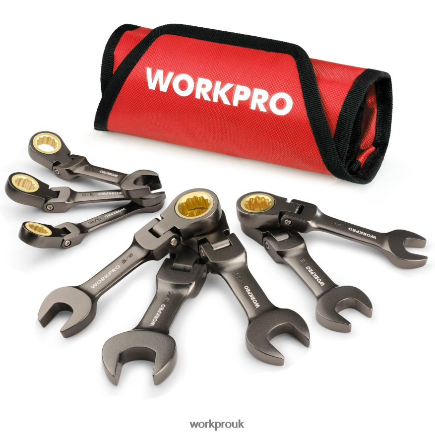 WORKPRO8 Pcs Flex-Head Stubby Ratcheting Combination Wrench Set X662Z82 Tool