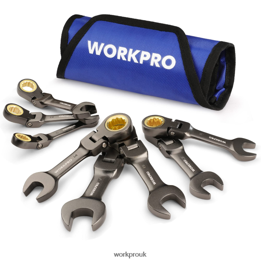 WORKPRO8 Pcs Flex-Head Stubby Ratcheting Combination Wrench Set X662Z82 Tool