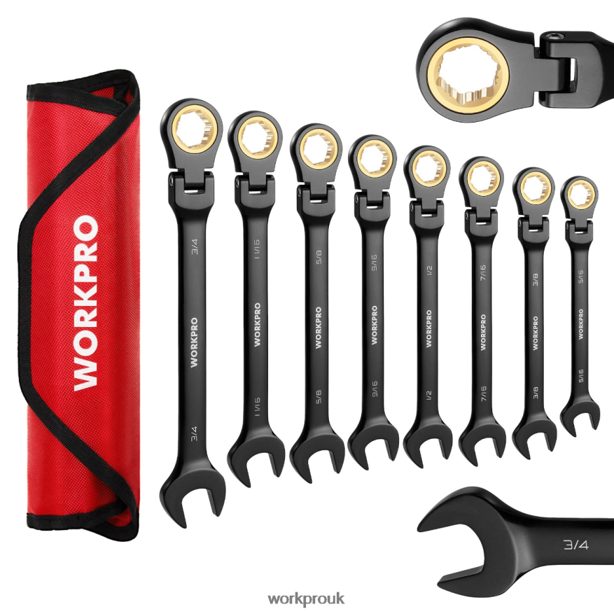 WORKPRO8 Pcs Ratcheting Combination Flex-Head Anti-Slip Wrench Set X662Z80 Tool