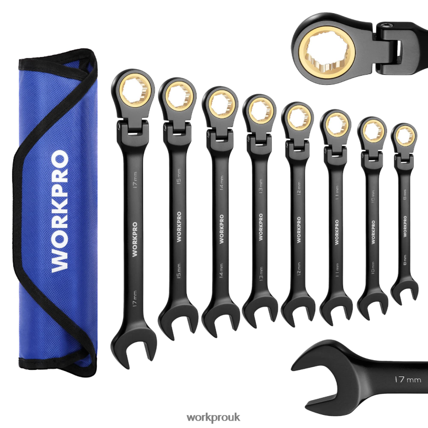WORKPRO8 Pcs Ratcheting Combination Flex-Head Anti-Slip Wrench Set X662Z80 Tool