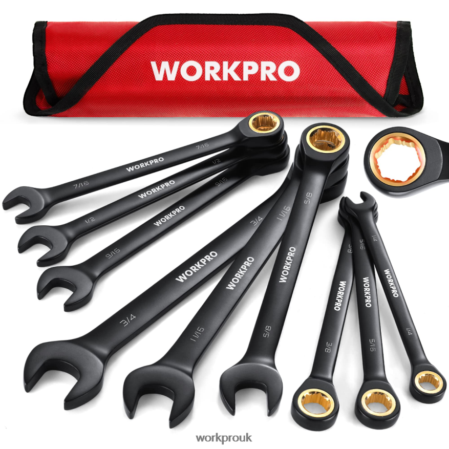 WORKPRO9 Pcs Anti-Slip Ratcheting Combination Wrench Set X662Z88 Tool