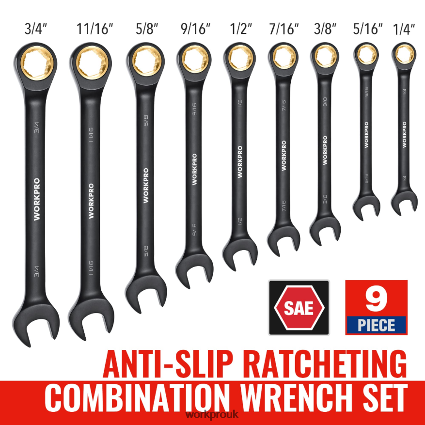 WORKPRO9 Pcs Anti-Slip Ratcheting Combination Wrench Set X662Z88 Tool