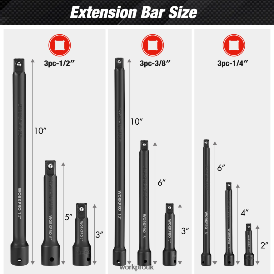 WORKPRO9 Pcs Impact Driver Extension Bar Set X662Z141 Tool