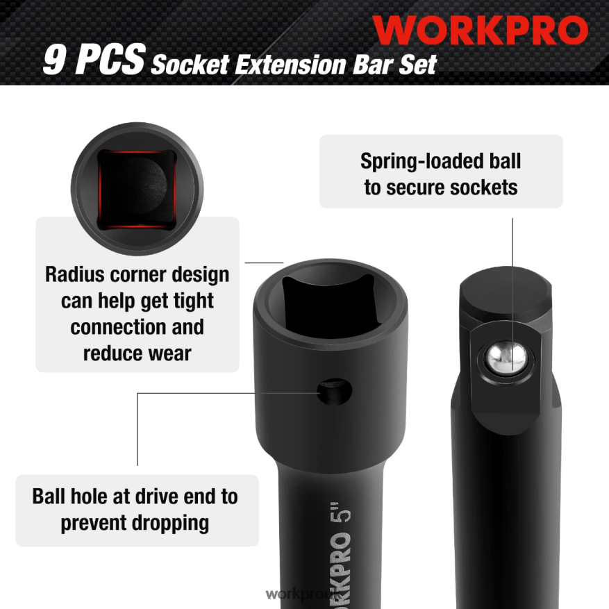 WORKPRO9 Pcs Impact Driver Extension Bar Set X662Z141 Tool