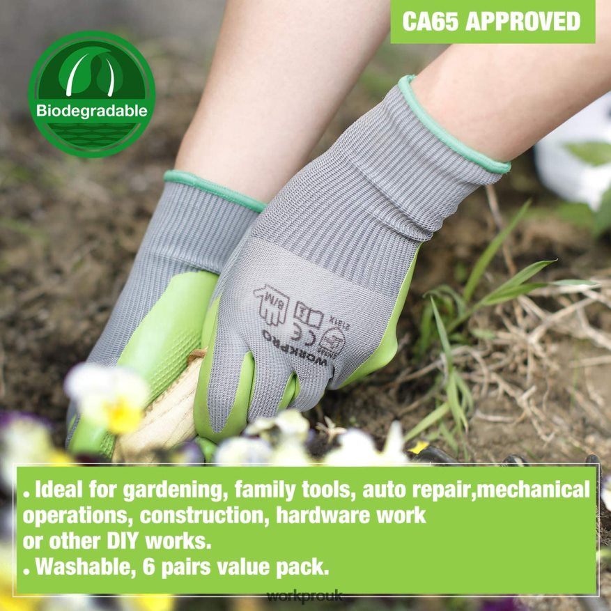 WORKPRO6 Pairs Garden Work Gloves with Eco Latex Palm Coated X662Z275 Tool