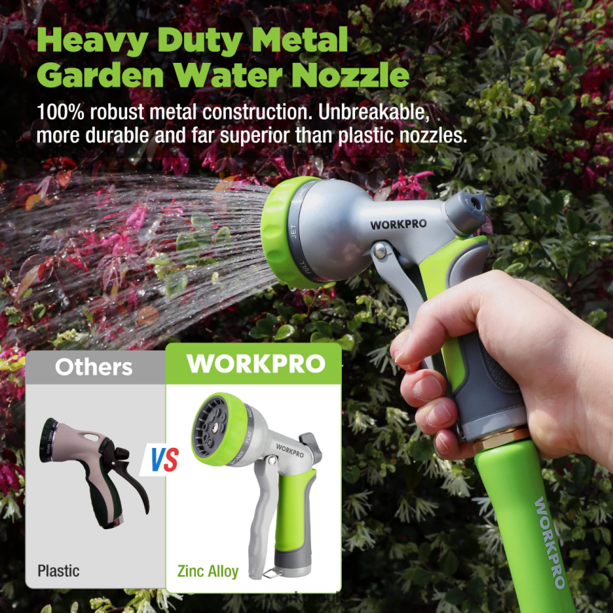 WORKPROGarden High Pressure Water Hose Nozzle Sprayer with 8 Adjustable Watering Patterns & Thumb Control Design X662Z288 Tool