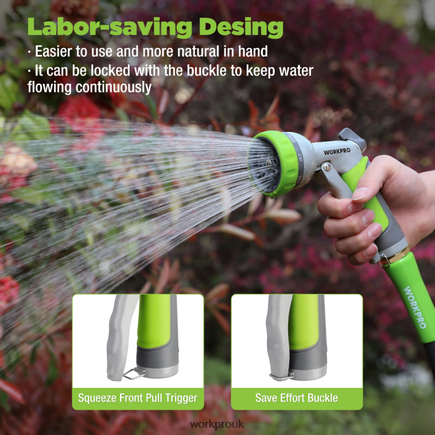 WORKPROGarden High Pressure Water Hose Nozzle Sprayer with 8 Adjustable Watering Patterns & Thumb Control Design X662Z288 Tool