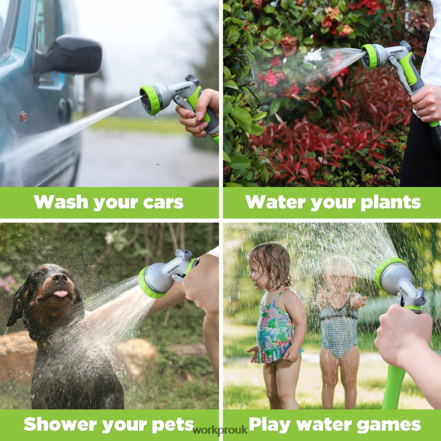 WORKPROGarden High Pressure Water Hose Nozzle Sprayer with 8 Adjustable Watering Patterns & Thumb Control Design X662Z288 Tool