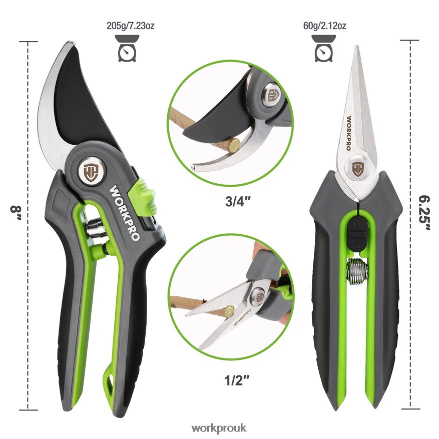 WORKPROGarden Pruning Shears 2 Pack, Bypass Pruning Shears and Straight Garden Scissors X662Z280 Tool