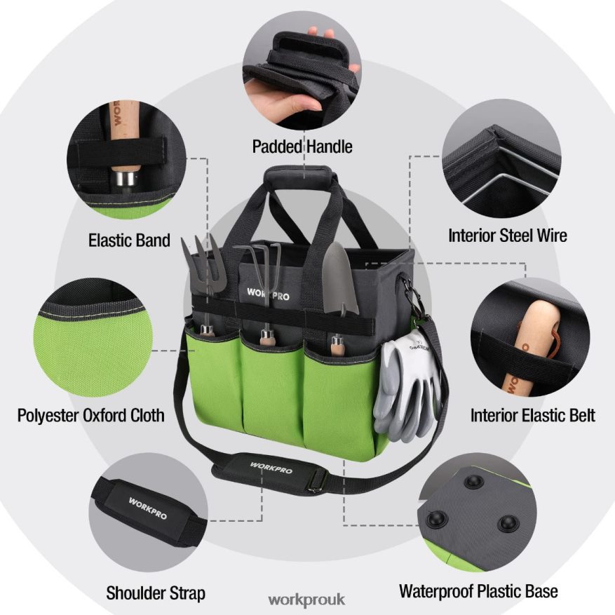 WORKPROHeavy Duty Standable Garden Tote Bag, with 10 Pockets and Long Adjustable Shoulder Strap X662Z281 Tool