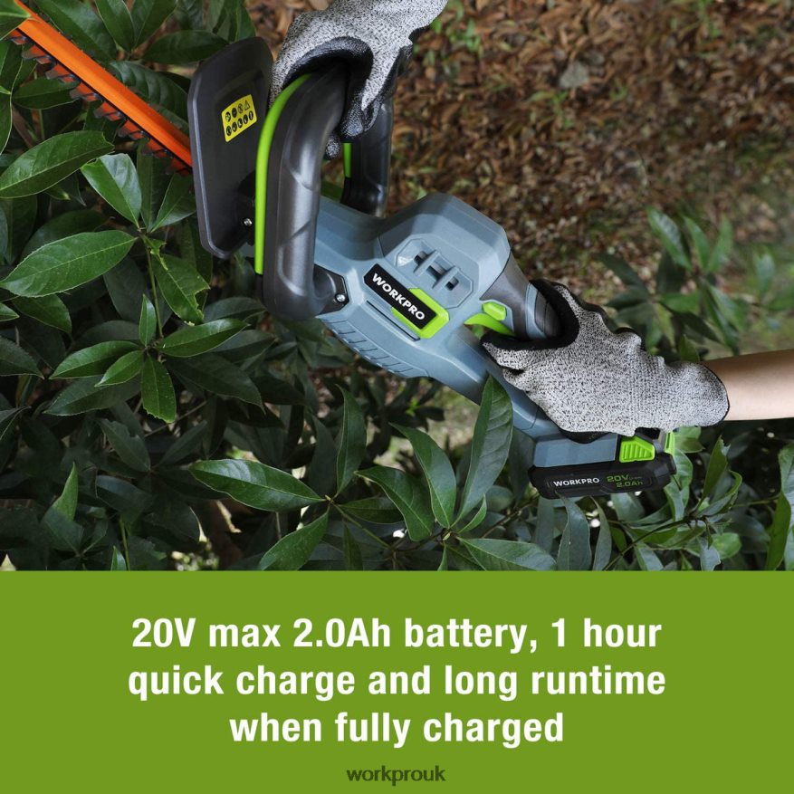 WORKPRO20V Cordless Hedge Trimmer Dual Action Blades Electric Gardening Tool 2.0Ah Battery and 1 Hour Quick Charger Included X662Z295 Tool