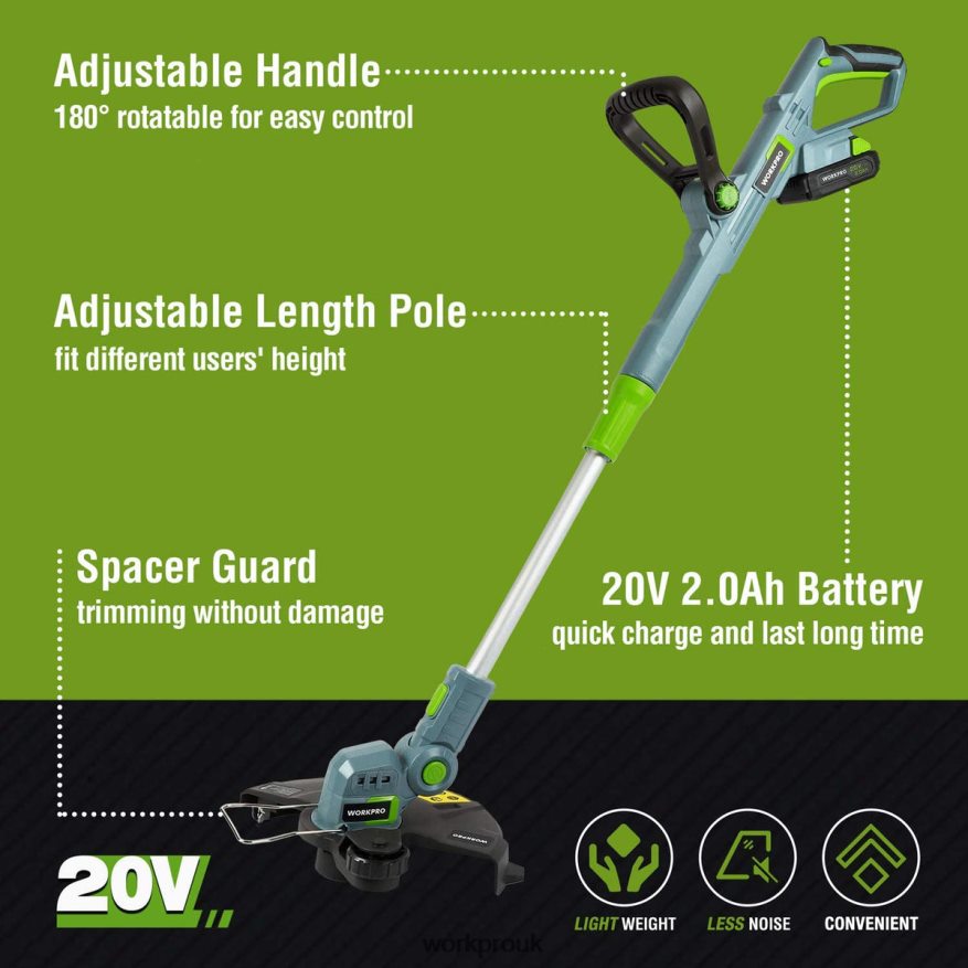WORKPRO20V Cordless String Trimmer / Edger 12-inch with 2Ah Lithium-Ion Battery 1 Hour Quick Charger 16.4ft Trimmer Line Included X662Z293 Tool