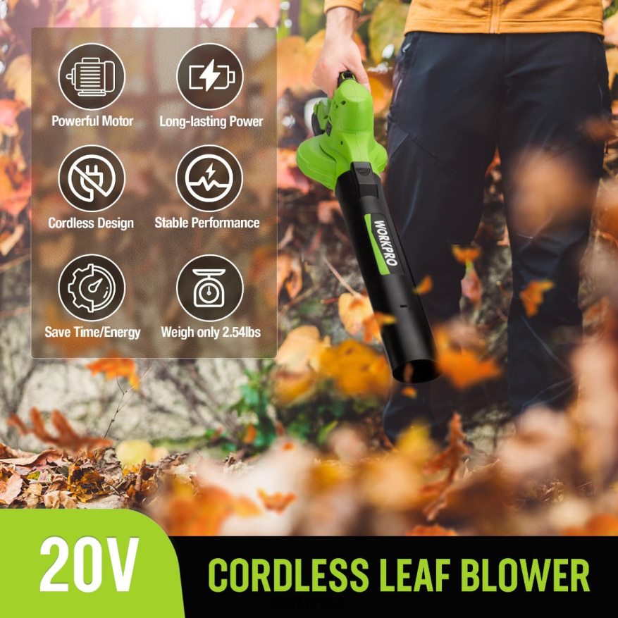WORKPRO20V Lightweight Mini Cordless Leaf Blower wih Battery and Charger, 2-Speed Control X662Z303 Tool