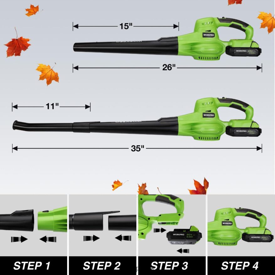 WORKPRO20V Lightweight Mini Cordless Leaf Blower wih Battery and Charger, 2-Speed Control X662Z303 Tool