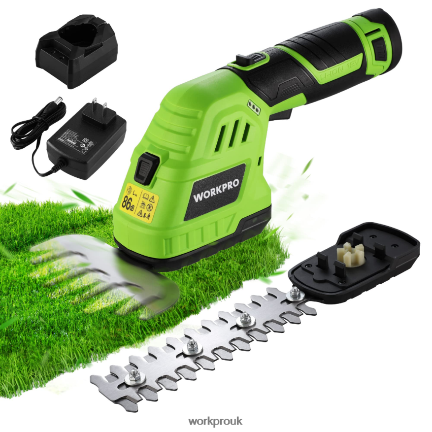 WORKPRO2 in 1 12V Electric Cordless Grass Hedge Shear & Handheld Shrubbery Trimmer, with 2.0Ah Rechargeable Lithium-Ion Battery and 1 Hour Fast Charger X662Z301 Tool