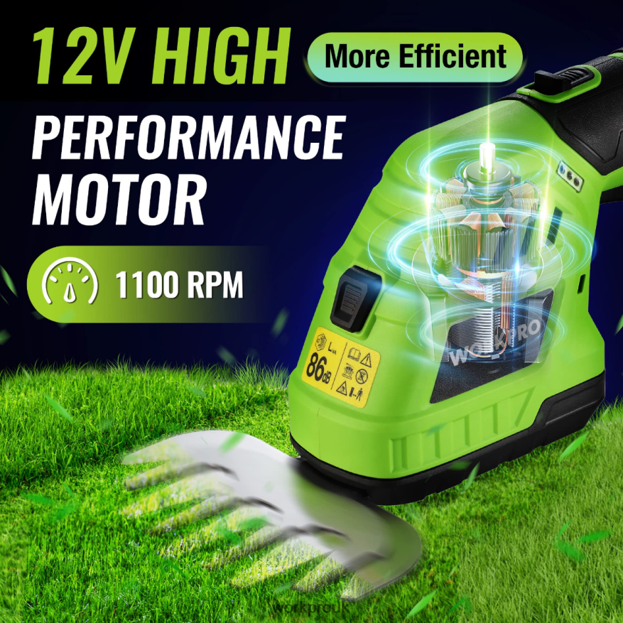 WORKPRO2 in 1 12V Electric Cordless Grass Hedge Shear & Handheld Shrubbery Trimmer, with 2.0Ah Rechargeable Lithium-Ion Battery and 1 Hour Fast Charger X662Z301 Tool