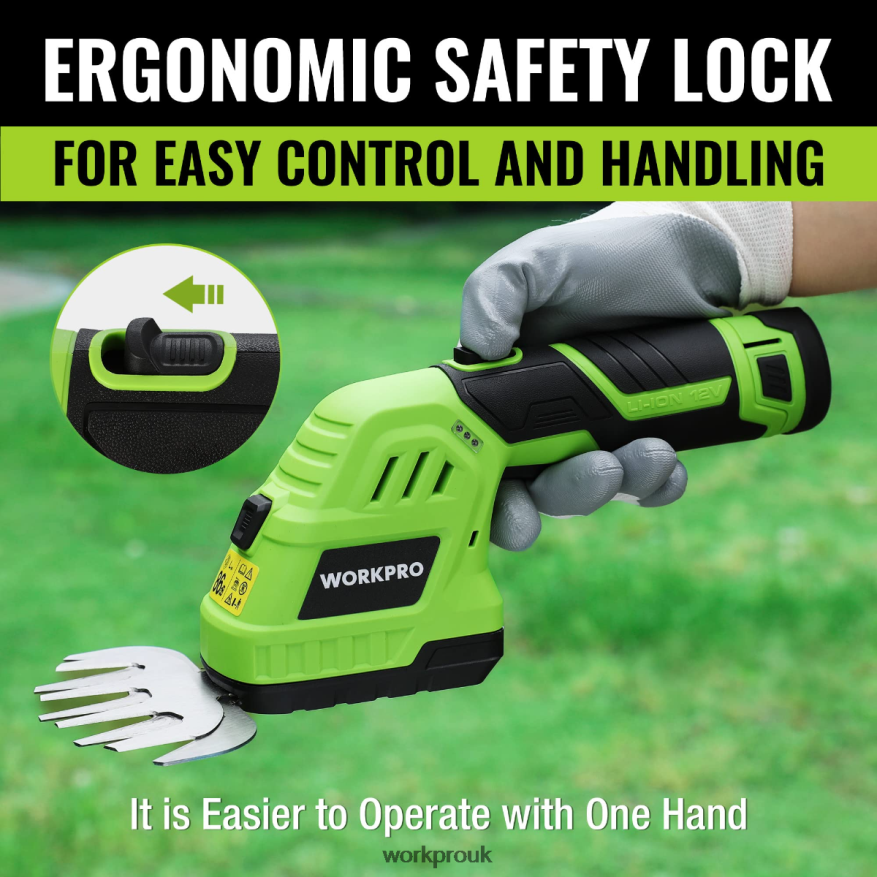 WORKPRO2 in 1 12V Electric Cordless Grass Hedge Shear & Handheld Shrubbery Trimmer, with 2.0Ah Rechargeable Lithium-Ion Battery and 1 Hour Fast Charger X662Z301 Tool