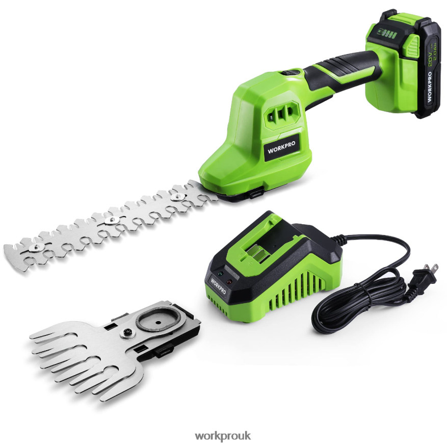 WORKPRO2 in 1 20V Electric Cordless Grass Hedge Shear & Handheld Shrubbery Trimmer, with 2.0Ah Rechargeable Lithium-Ion Battery and 1 Hour Fast Charger X662Z302 Tool