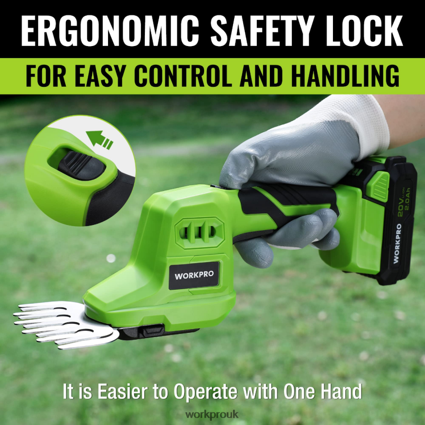 WORKPRO2 in 1 20V Electric Cordless Grass Hedge Shear & Handheld Shrubbery Trimmer, with 2.0Ah Rechargeable Lithium-Ion Battery and 1 Hour Fast Charger X662Z302 Tool