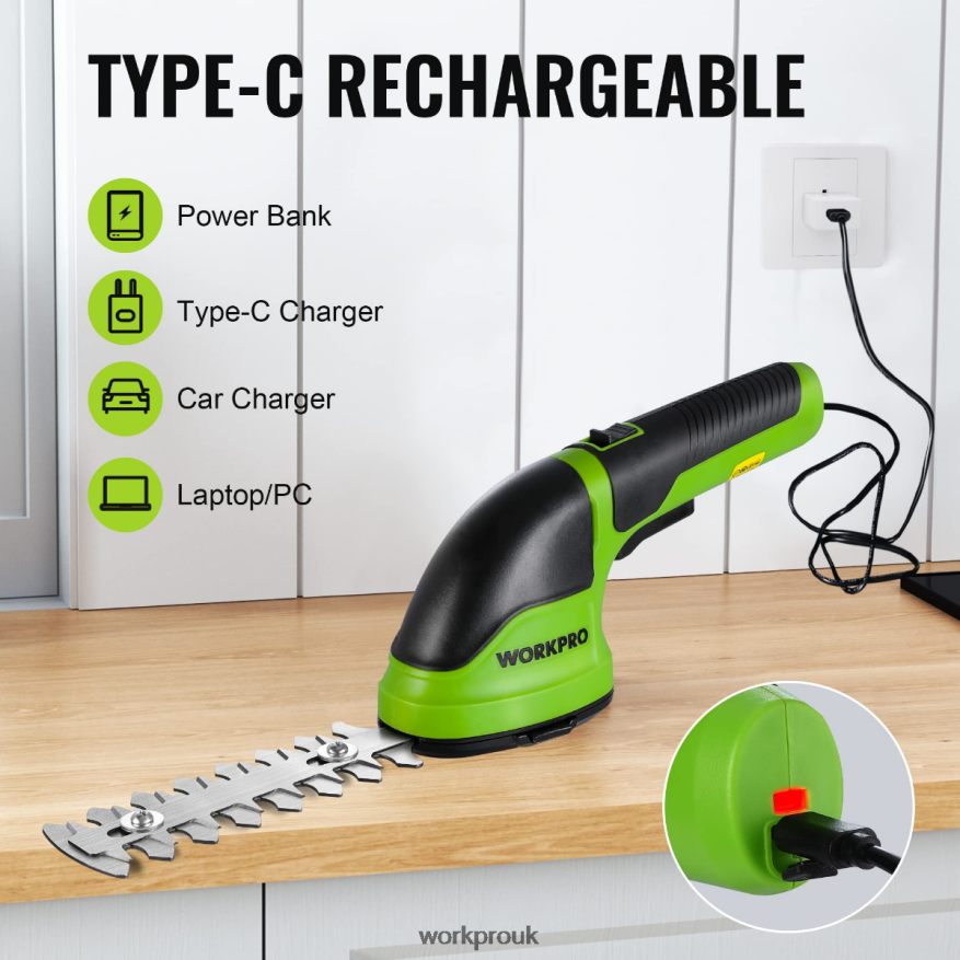 WORKPRO2 in 1 Handheld 3.6V Electric Cordless Shrubbery Trimmer Hedge Shears/Grass Cutter X662Z268 Tool