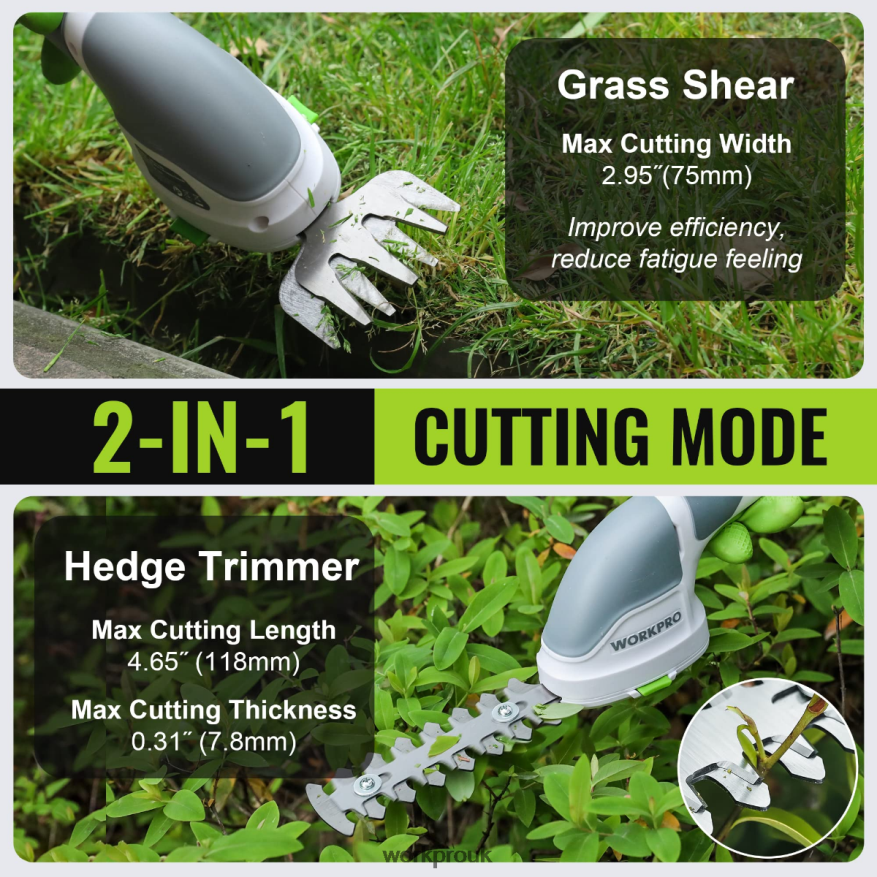 WORKPRO2 in 1 Handheld 3.6V Electric Cordless Shrubbery Trimmer Hedge Shears/Grass Cutter X662Z268 Tool