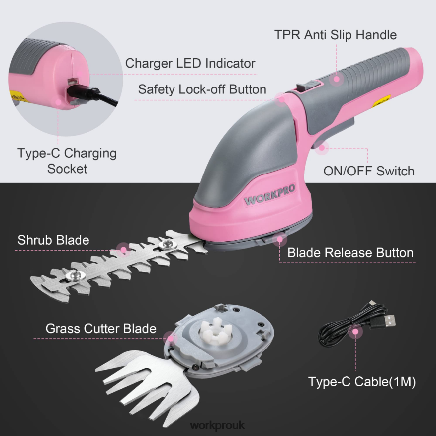 WORKPRO2 in 1 Handheld 3.6V Electric Cordless Shrubbery Trimmer Hedge Shears/Grass Cutter X662Z268 Tool