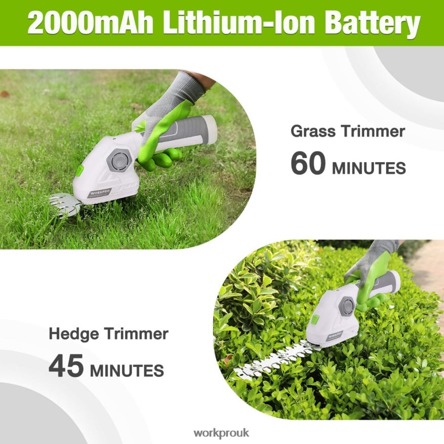 WORKPROCordless Grass Shear & Shrubbery Trimmer 2 in 1 Handheld Hedge Trimmer 7.2V Electric Grass Trimmer Hedge Shears X662Z297 Tool