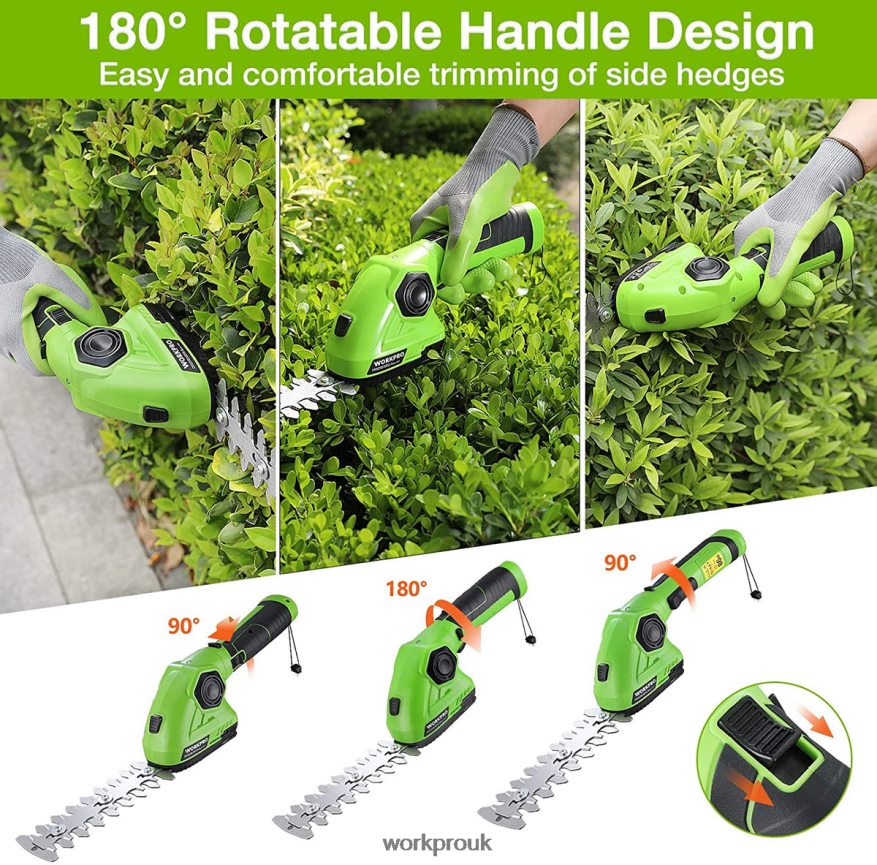 WORKPROCordless Grass Shear & Shrubbery Trimmer 2 in 1 Handheld Hedge Trimmer 7.2V Electric Grass Trimmer Hedge Shears X662Z297 Tool