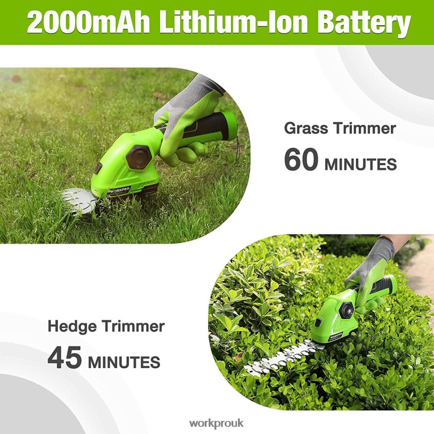 WORKPROCordless Grass Shear & Shrubbery Trimmer 2 in 1 Handheld Hedge Trimmer 7.2V Electric Grass Trimmer Hedge Shears X662Z297 Tool