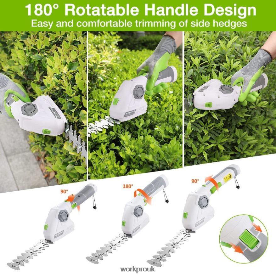 WORKPROCordless Grass Shear & Shrubbery Trimmer 2 in 1 Handheld Hedge Trimmer 7.2V Electric Grass Trimmer Hedge Shears X662Z297 Tool