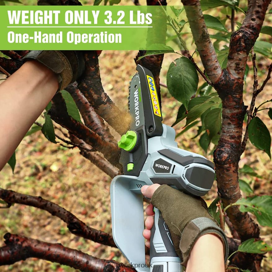 WORKPROMini Chainsaw, Cordless Electric Compact Chain Saw with 2 Batteries, Replacement Guide Bar and Chain X662Z291 Tool