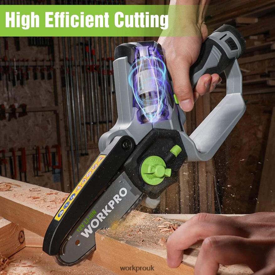 WORKPROMini Chainsaw, Cordless Electric Compact Chain Saw with 2 Batteries, Replacement Guide Bar and Chain X662Z291 Tool