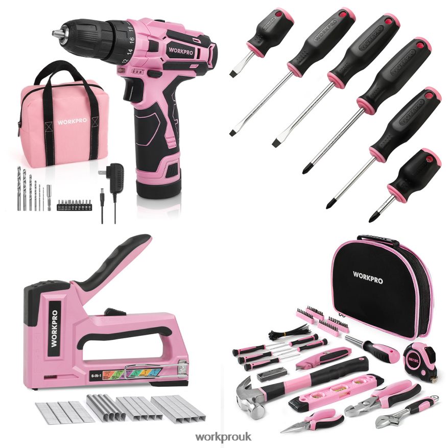 WORKPRO12V Cordless Drill Driver Kit & 103 Pcs Tool Kit & 8 Pcs Magnetic Screwdrivers Set & 6-in-1 Staple Gun X662Z315 Tool