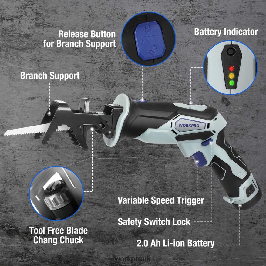 WORKPRO12V Cordless Reciprocating Saw & 12V Cordless Drill Driver Kit & 12 Pcs Magnetic Screwdrivers Set & Cordless Hot Glue Gun X662Z321 Tool