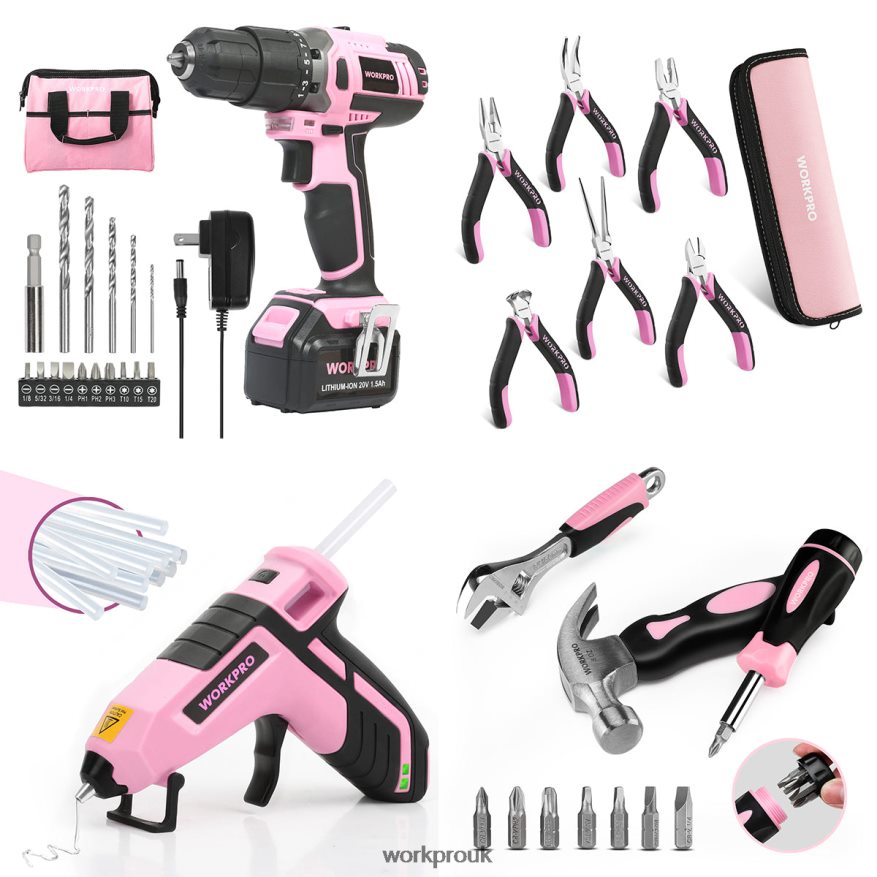 WORKPRO20V Cordless Drill Driver Set & 6-Piece Mini Pliers & 10-piece Tool Kit & Cordless Glue Gun X662Z316 Tool
