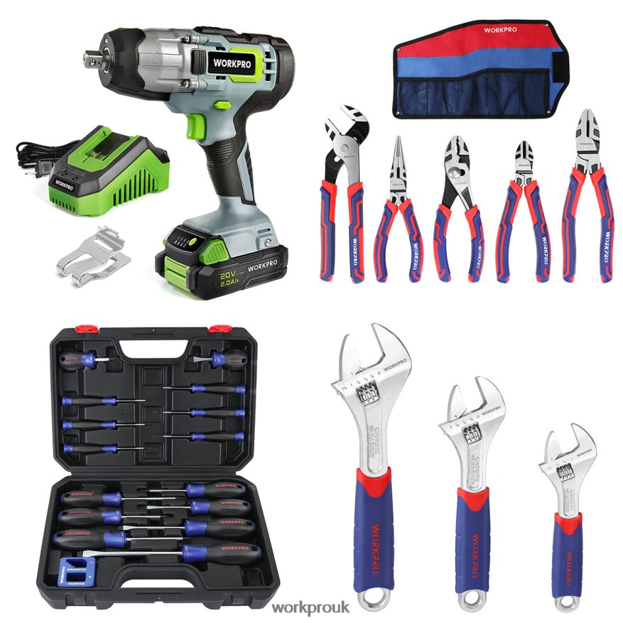 WORKPRO20V Cordless Impact Wrench & 5 Pcs Pliers Set & 16 Pcs Magnetic Screwdriver Set & 3 Pcs Adjustable Wrench Set X662Z319 Tool