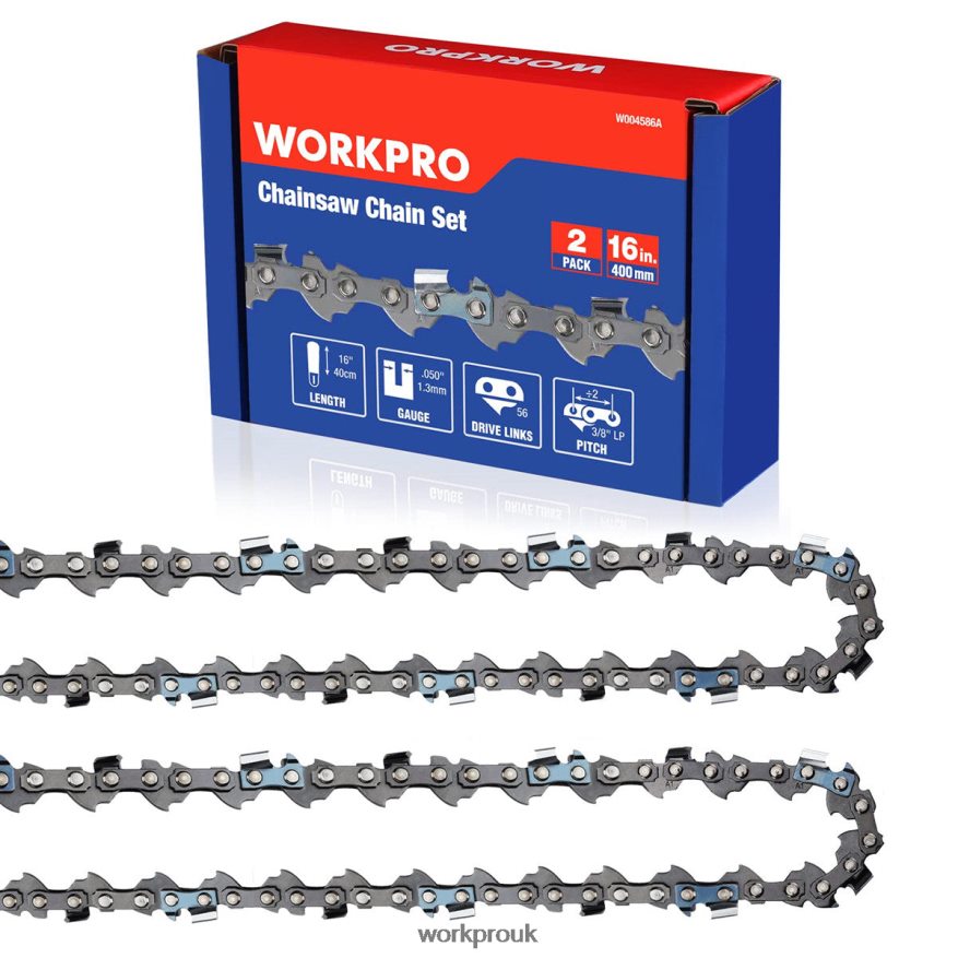 WORKPRO2-Pack Chainsaw Chain, 3/8"Pitch, 56 Drive Links Wood Cutting Saw Chain for Chainsaw Parts X662Z204 Tool