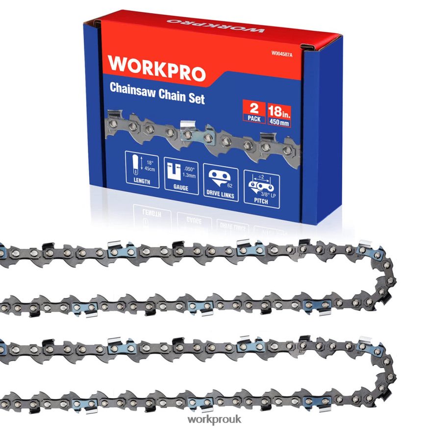 WORKPRO2-Pack Chainsaw Chain, 3/8"Pitch, 62 Drive Links Wood Cutting Saw Chain for Chainsaw Parts X662Z203 Tool