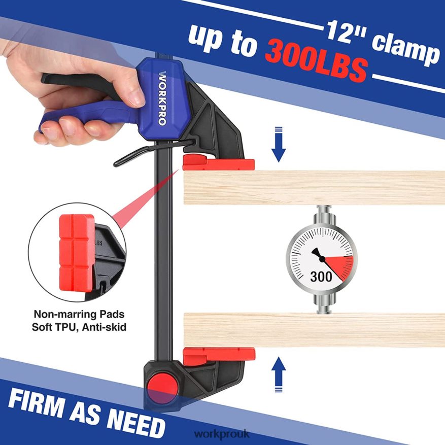 WORKPRO2 Pcs Bar Clamps for Woodworking, Medium Duty 300lbs One-Handed Clamp/Spreader X662Z118 Tool