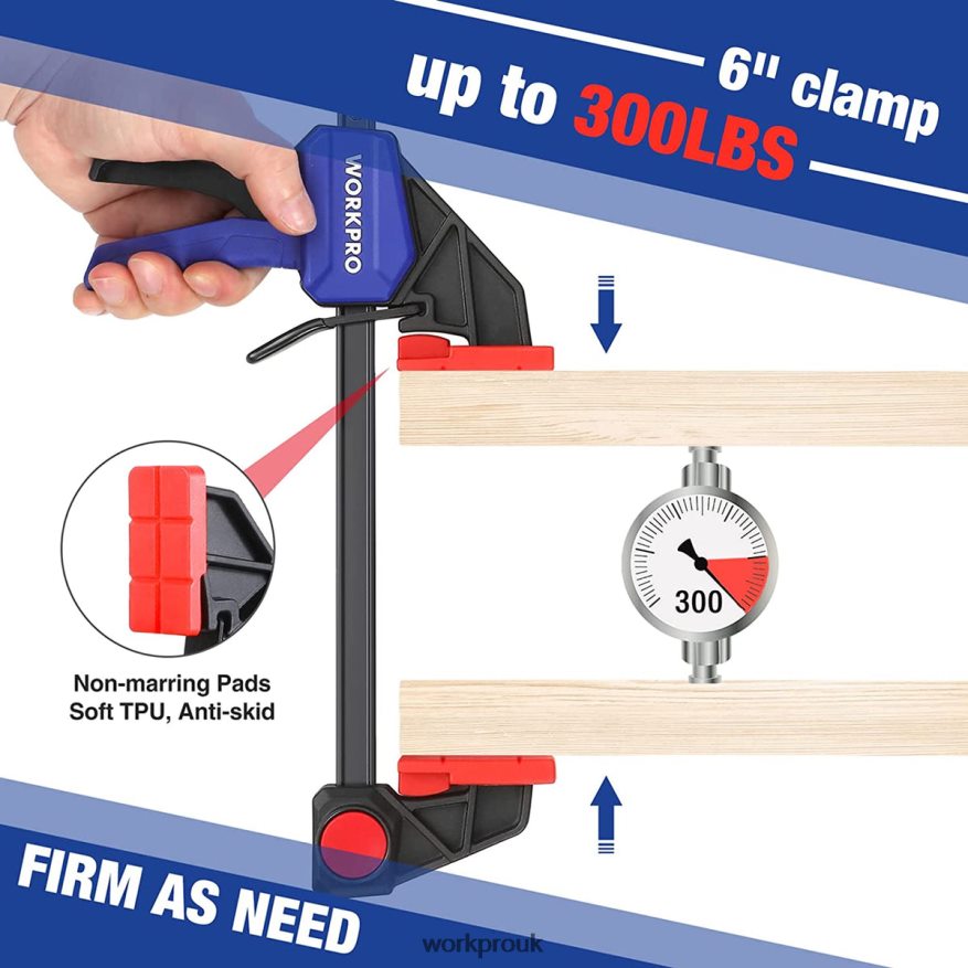 WORKPRO2 Pcs Bar Clamps for Woodworking, Medium Duty 300lbs One-Handed Clamp/Spreader X662Z123 Tool