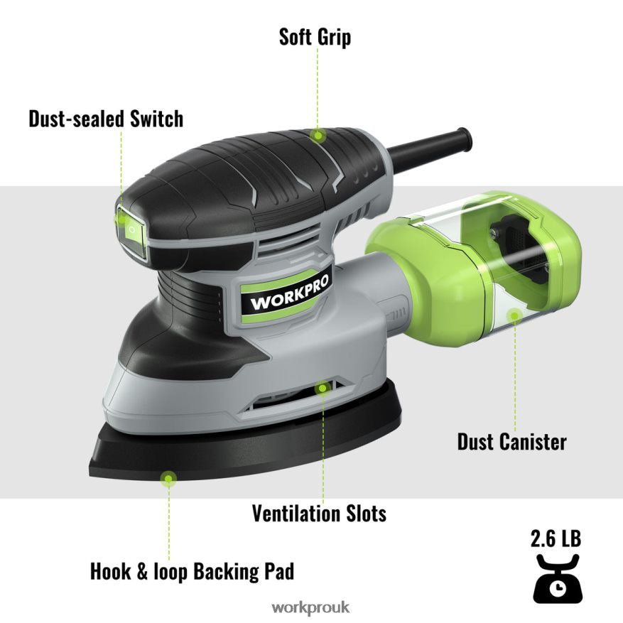 WORKPRO1.6 Amp Detail Sander, 13000 OPM Compact Electric Sander with Dust Collector X662Z239 Tool