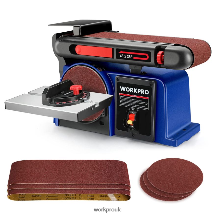 WORKPROBelt Disc Sander, 4 in. x 36 in. Belt & 6 in. Disc Sander with 6 pcs Sandpapers, Cast Iron Base for Sanding Woodworking X662Z235 Tool