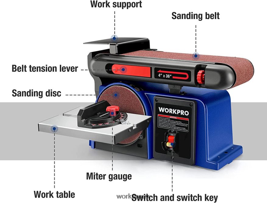 WORKPROBelt Disc Sander, 4 in. x 36 in. Belt & 6 in. Disc Sander with 6 pcs Sandpapers, Cast Iron Base for Sanding Woodworking X662Z235 Tool