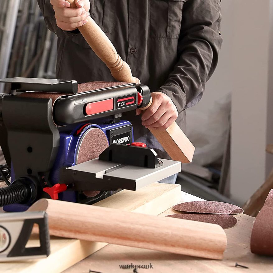 WORKPROBelt Disc Sander, 4 in. x 36 in. Belt & 6 in. Disc Sander with 6 pcs Sandpapers, Cast Iron Base for Sanding Woodworking X662Z235 Tool