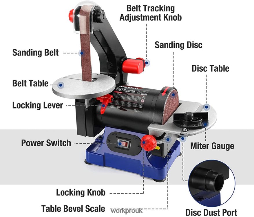 WORKPRODisc Belt Sander, 1 in. x 30 in. Belt & 5 in. Sanding Disc, including 6 PCS Sandpapers X662Z237 Tool
