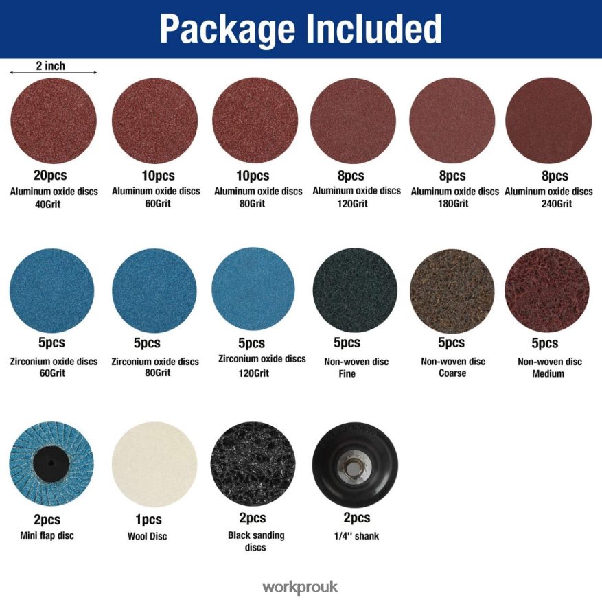 WORKPRO101 Pcs Sanding Discs Set 2 inch Discs with 1/4 inch Holder X662Z193 Tool