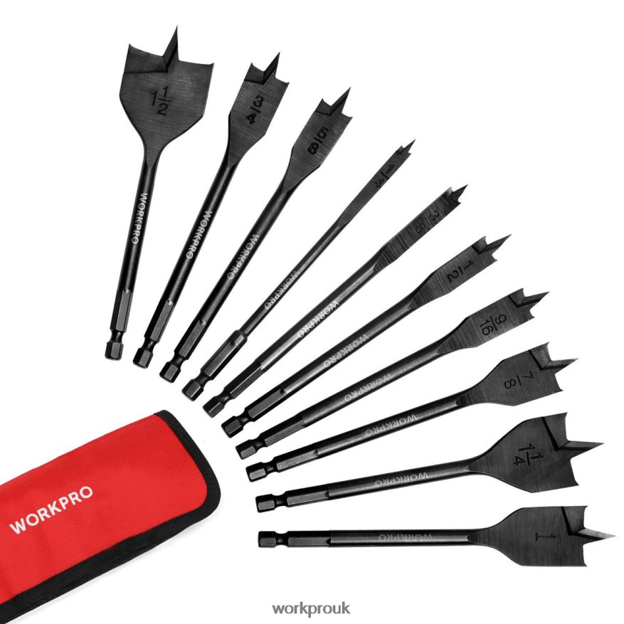 WORKPRO10 Pcs Premium Carbon Steel Pro Spade Drill Bit Set X662Z192 Tool