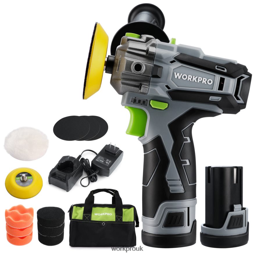 WORKPRO12V Cordless Polisher, Mini Car Detailing Buffer & Sander Machine Kit with 2 Li-Ion Batteries X662Z229 Tool
